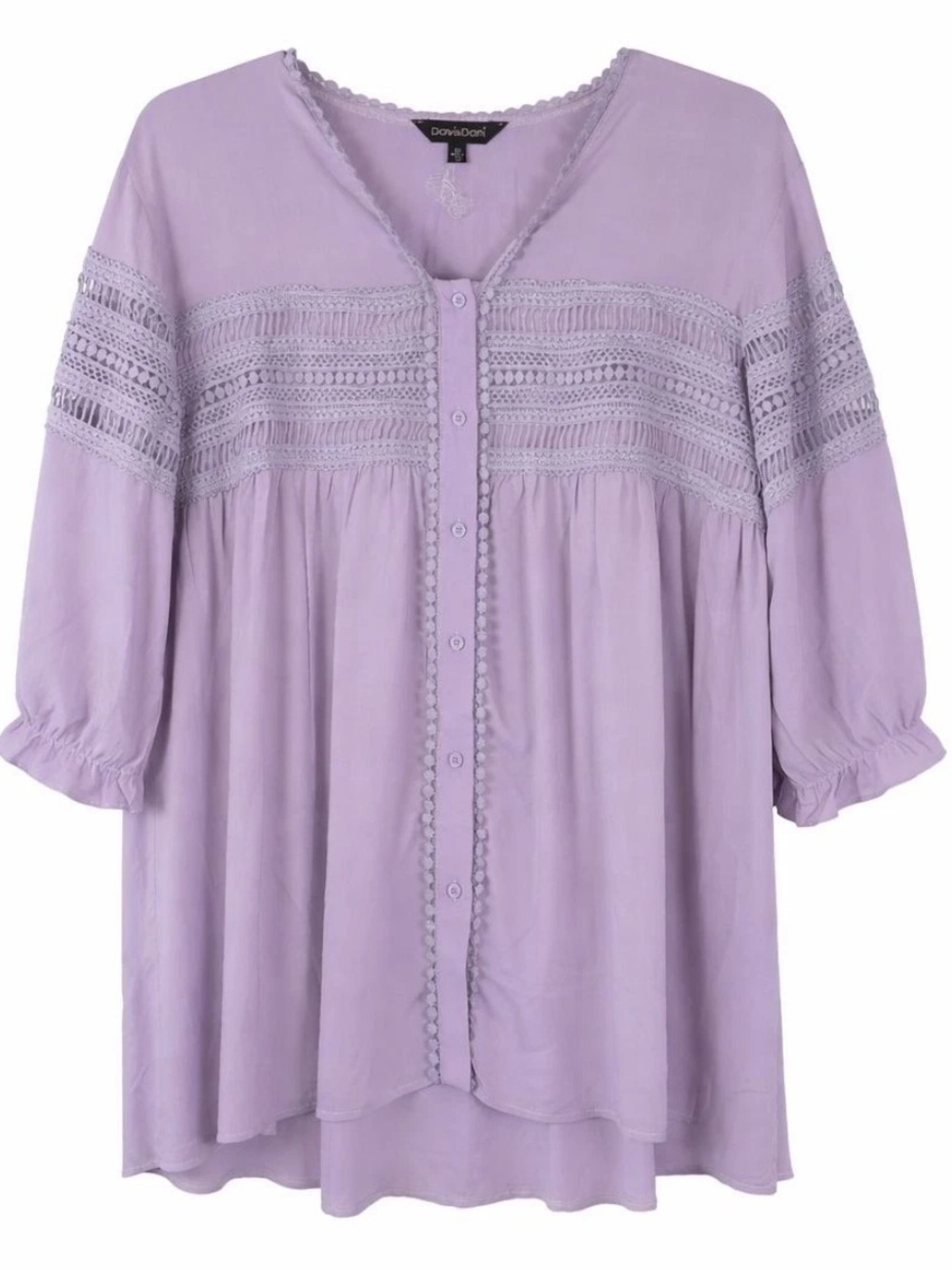 🟠NWT DAVI & DANI Button Down 3/4 Sleeve Top with Crochet Details in Purple MED